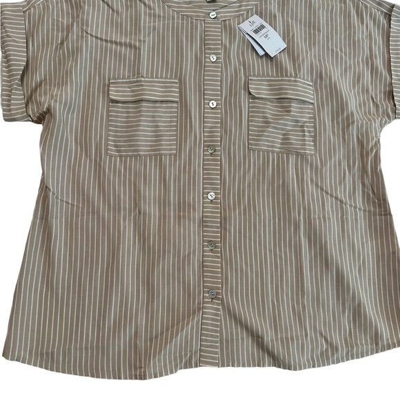 J. Jill Sandbar White Beige Button Up Pocket Front Blouse Top Size M/MP - Picture 11 of 17